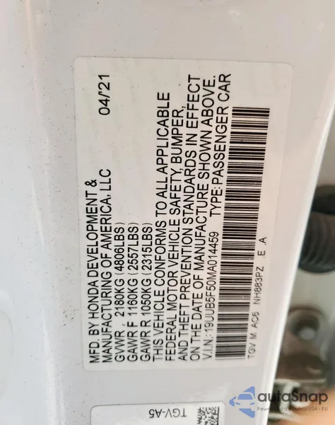 2021 Acura Tlx Tech A z USA, uszkodzony, nr VIN 19UUB5F50MA014459